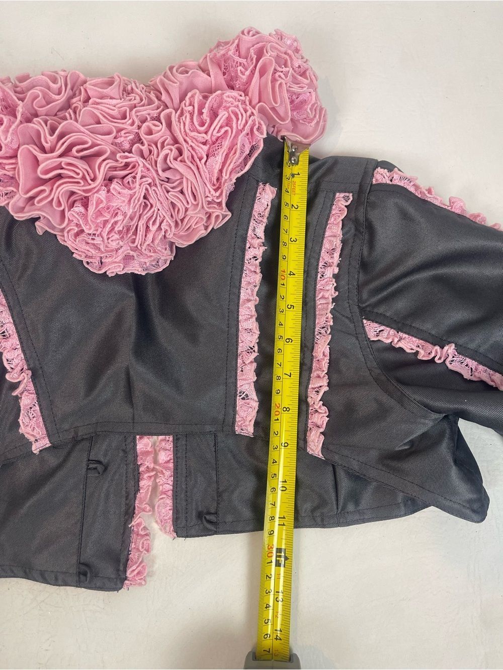 Bye Bambi Gray Pink Ruffle Cropped Bolero Jacket AU 8 US 4 Y2K - Picture 11 of 11